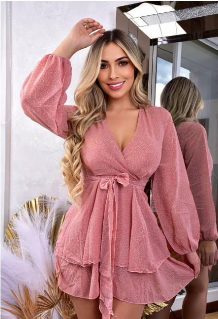 Vestido Corto En Seda Manga Larga