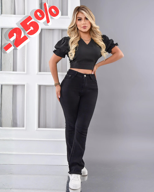 Jeans Negro Bota Campana Pilar