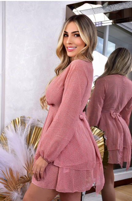 Vestido Corto En Seda Manga Larga