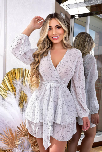 Vestido Corto En Seda Manga Larga