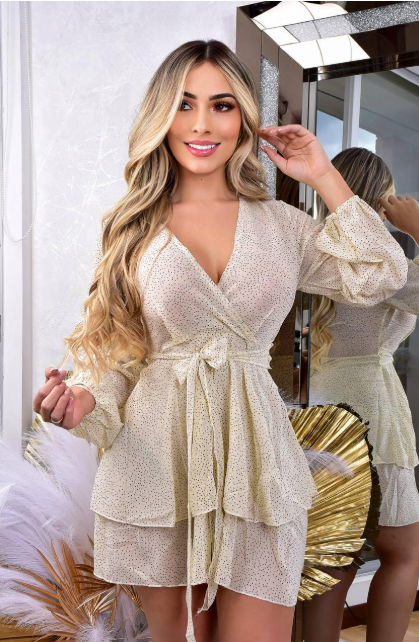 Vestido Corto En Seda Manga Larga